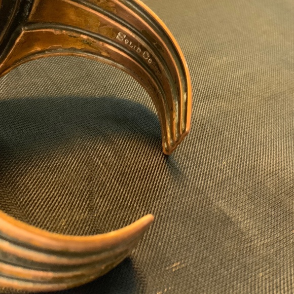 Vintage Space Style Wide Solid Copper Adjustable Engraved Cuff Bracelet - Picture 4 of 6